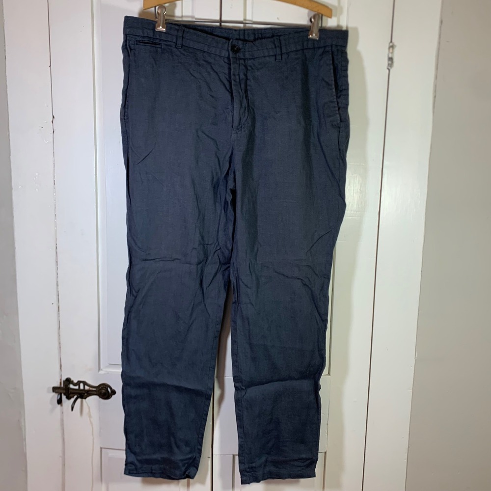 MNG Mango Man Navy Blue 100% Linen Trousers Pants Mens Size 38x28.5 READ